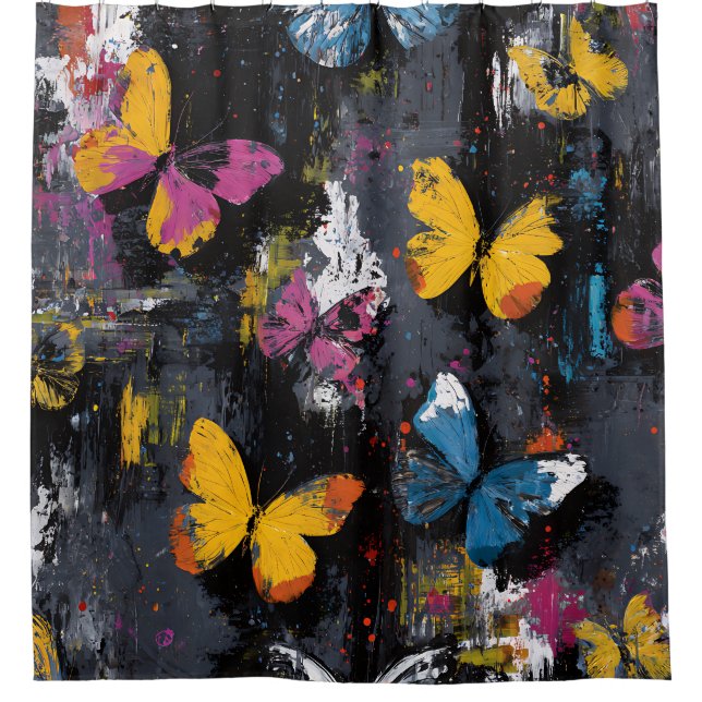 Vibrant Abstract Butterfly Flight (8) Shower Curtain (Front)