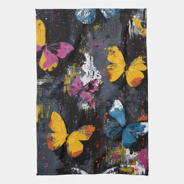 Vibrant Abstract Butterfly Flight (8) Tea Towel (Vertical)