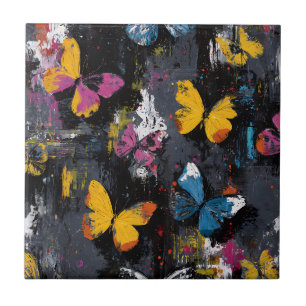 Vibrant Abstract Butterfly Flight (9) Tile