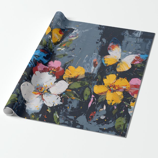 Vibrant Abstract Butterfly Flight (9) Wrapping Paper (Unrolled)
