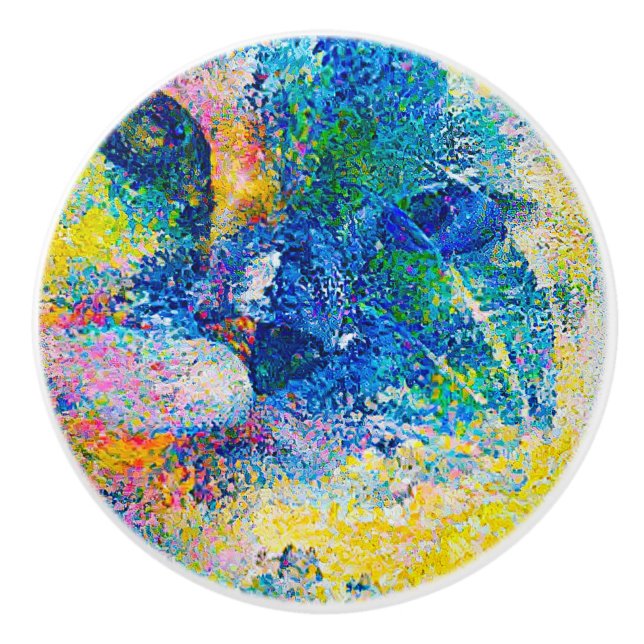 Vibrant Abstract Cat Art Print Ceramic Knob (Front)