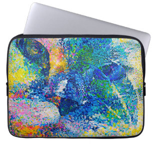 Vibrant Abstract Cat Art Print Laptop Sleeve