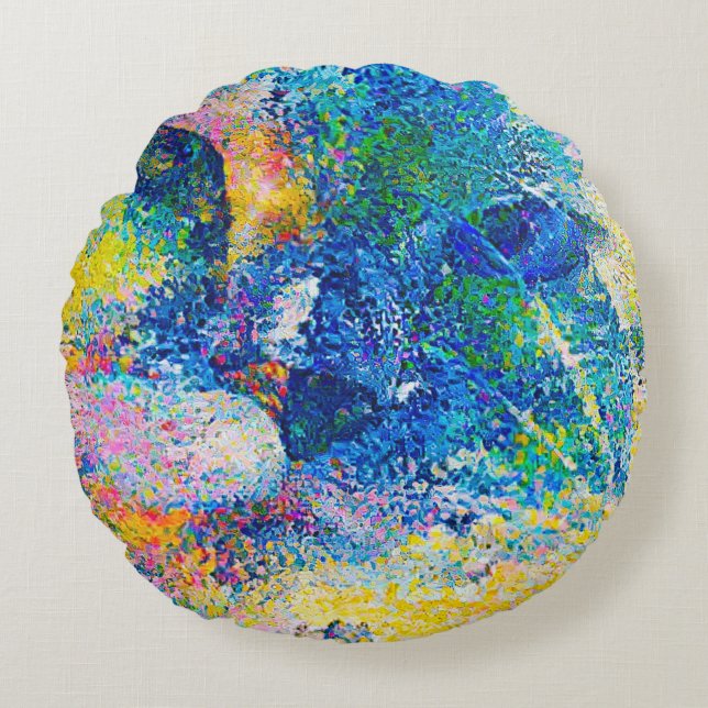 Vibrant Abstract Cat Art Print Round Cushion (Front)