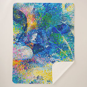 Vibrant Abstract Cat Art Print Sherpa Blanket