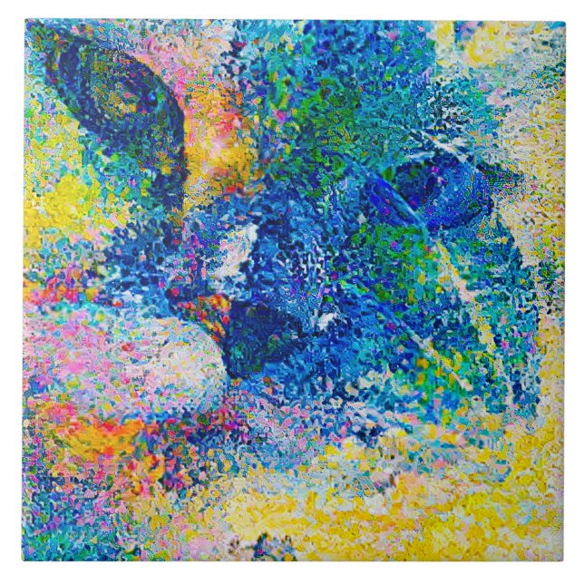 Vibrant Abstract Cat Art Print Tile (Front)