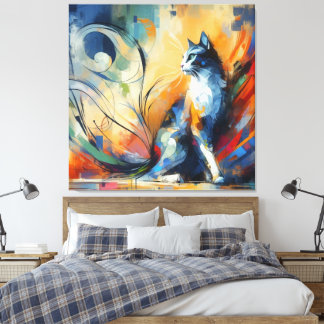 Vibrant Abstract Cat Canvas Art | Colourful