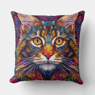 Vibrant Abstract Cat Illustration Cushion