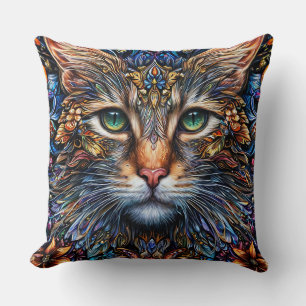 Vibrant Abstract Cat Illustration Cushion