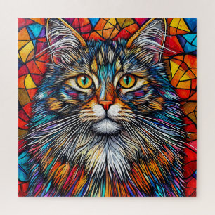 Vibrant Abstract Cat Illustration Jigsaw Puzzle