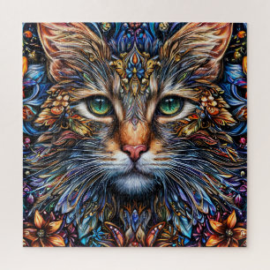 Vibrant Abstract Cat Illustration Jigsaw Puzzle