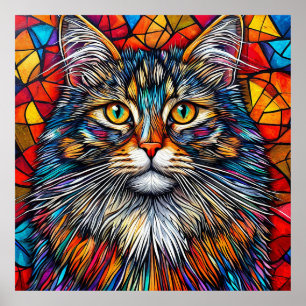 Vibrant Abstract Cat Illustration Poster