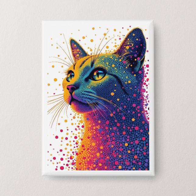 Vibrant Abstract Cat Portrait with Colourful Dotte (Front)
