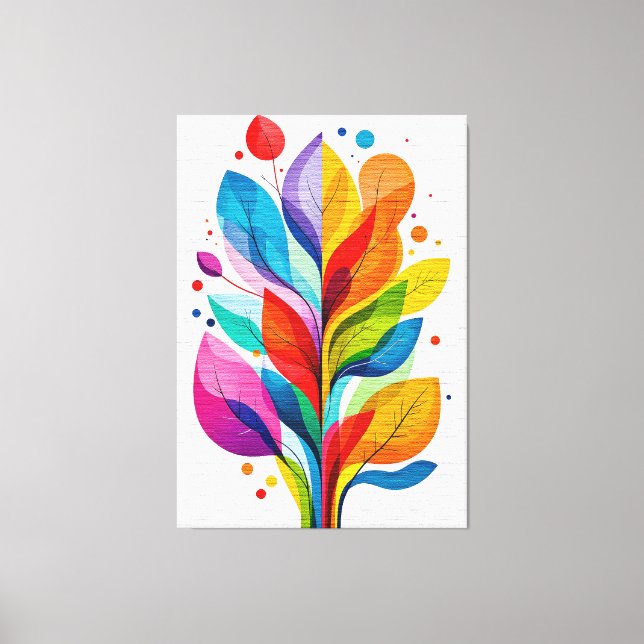 Vibrant Abstract Colorful Tree Of Life Botanical Canvas Print (Front)