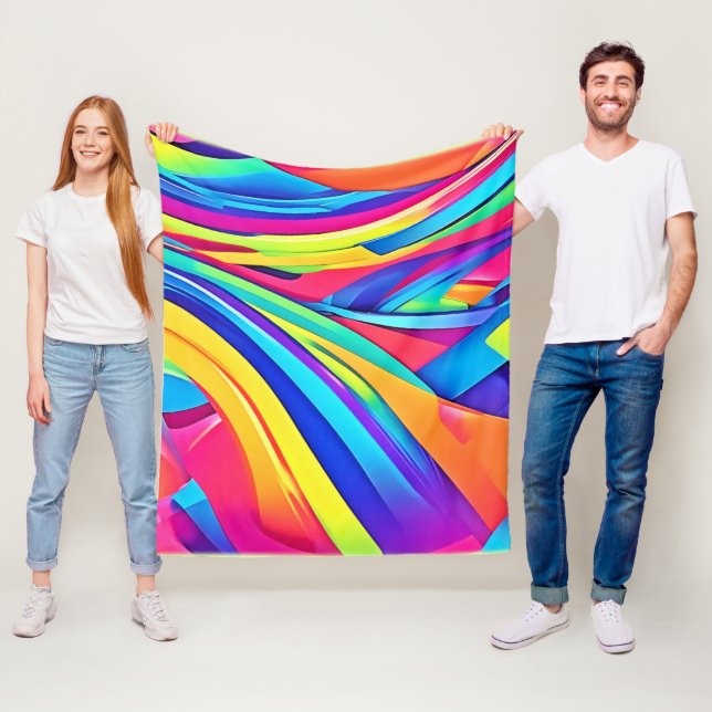 Vibrant Abstract Colour Wave Art Fleece Blanket (In Situ)