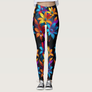 Vibrant Abstract Colourful Floral Art-32908 Leggings