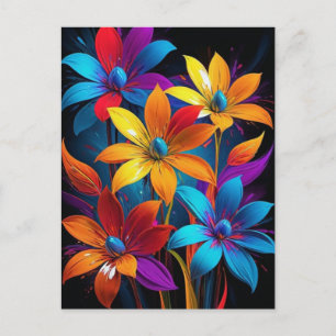 Vibrant Abstract Colourful Floral Art-32908 Postcard