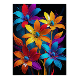 Vibrant Abstract Colourful Floral Art-32908 Poster
