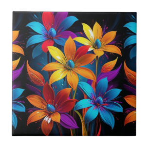 Vibrant Abstract Colourful Floral Art-32908 Tile