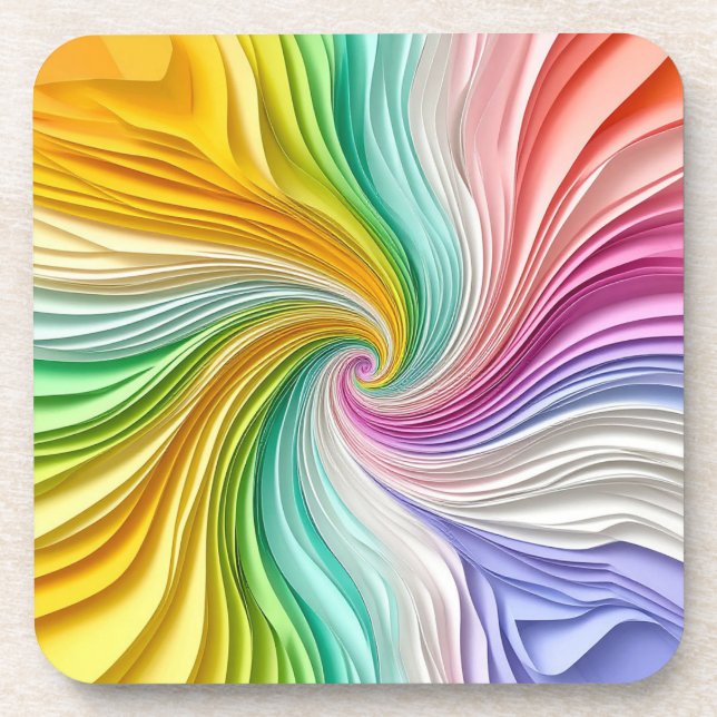 Vibrant Abstract Colourful Paper Swirl Design Coaster (Front)