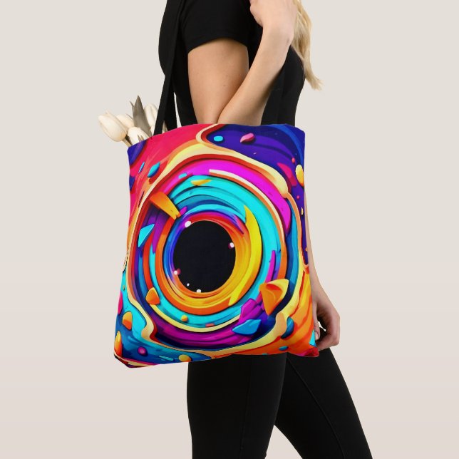 Vibrant Abstract Cosmic Vortex Art Tote Bag (Close Up)