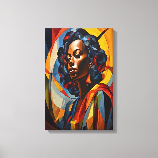 Vibrant Abstract Cubist Portrait Art Canvas Print (Front)
