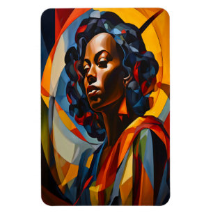Vibrant Abstract Cubist Portrait Art Magnet