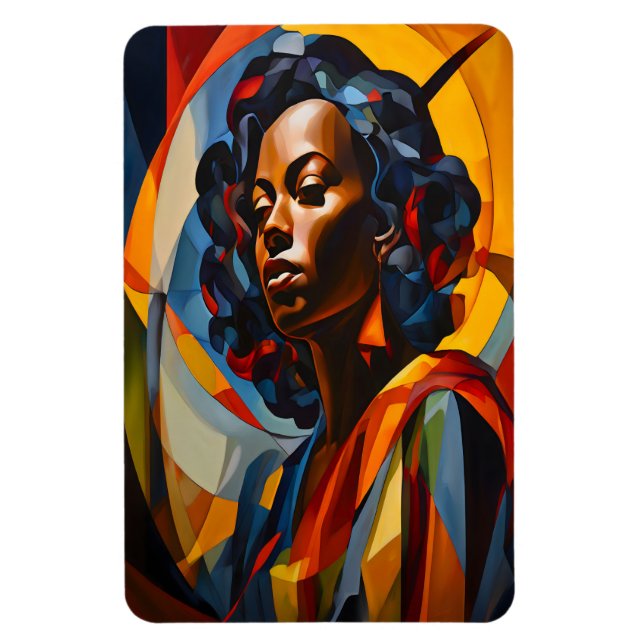 Vibrant Abstract Cubist Portrait Art Magnet (Vertical)