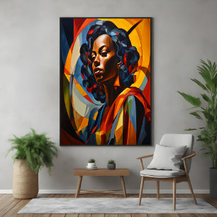 Vibrant Abstract Cubist Portrait Art Poster