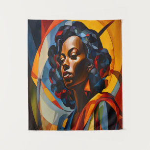 Vibrant Abstract Cubist Portrait Art Tapestry