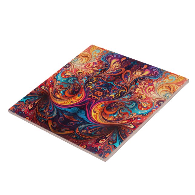 Vibrant Abstract Design Ceramic Tile (Side)