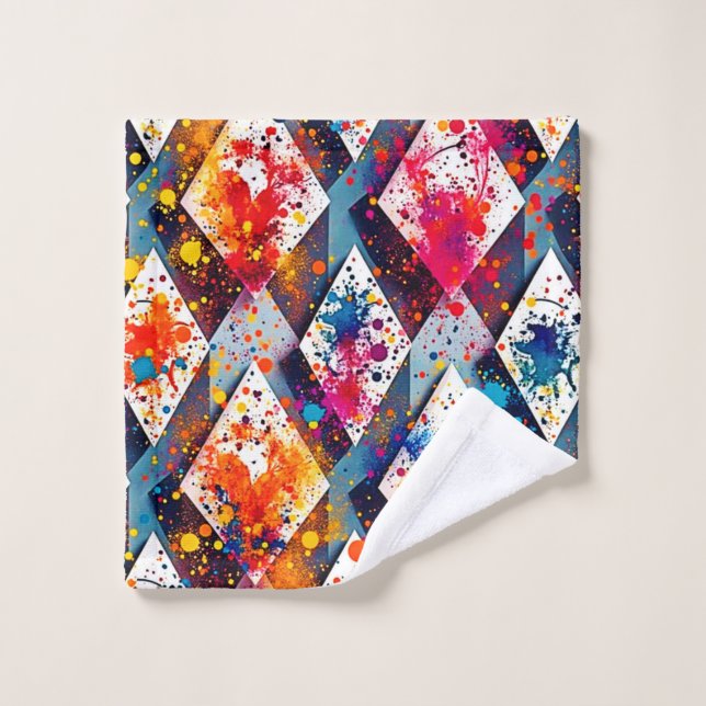 Vibrant Abstract Diamond Patterns Bath Towel Set (Wash Cloth)