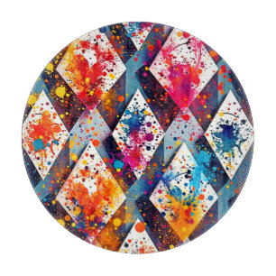 Vibrant Abstract Diamond Patterns Cutting Board