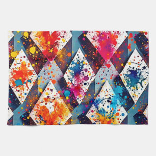 Vibrant Abstract Diamond Patterns Tea Towel