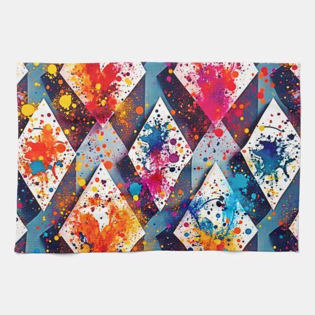 Vibrant Abstract Diamond Patterns Tea Towel (Horizontal)