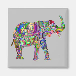 Vibrant Abstract Elephant Magnet