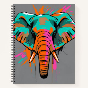 Vibrant Abstract Elephant with Bold Teal Notebook