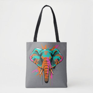 Vibrant Abstract Elephant with Bold Teal Tote Bag