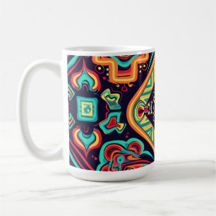 Vibrant Abstract Ethnic Huichol Tribal Pattern Coffee Mug