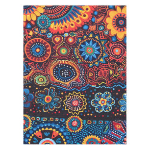 Vibrant Abstract Ethnic Huichol Tribal Pattern Tablecloth