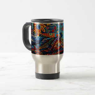 Vibrant Abstract Ethnic Huichol Tribal Pattern Travel Mug