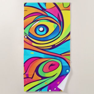Vibrant Abstract Eyes Design Beach Towel