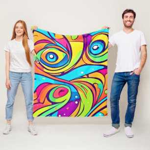 Vibrant Abstract Eyes Design Fleece Blanket