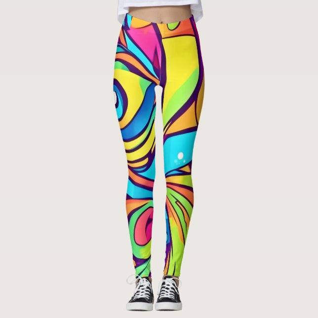 Vibrant Abstract Eyes Design Leggings (Front)