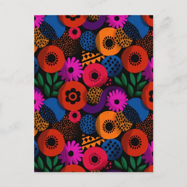 Vibrant Abstract Floral and Geometric Pattern Postcard (Front)