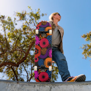 Vibrant Abstract Floral and Geometric Pattern Skateboard