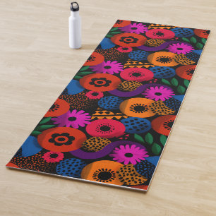 Vibrant Abstract Floral and Geometric Pattern Yoga Mat