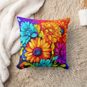 Vibrant Abstract Floral Art in Multicolor Cushion