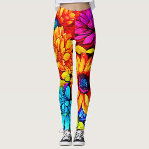 Vibrant Abstract Floral Art in Multicolor Leggings