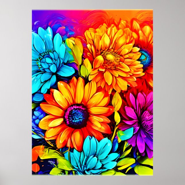 Vibrant Abstract Floral Art in Multicolor Poster (Front)