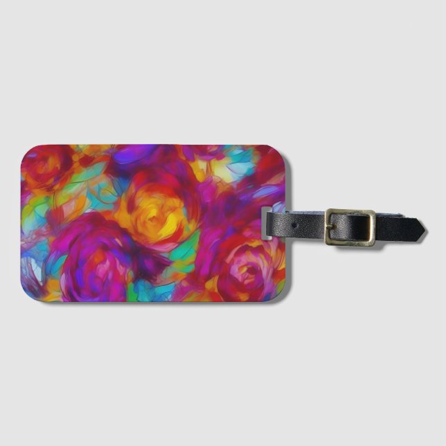 Vibrant abstract floral art luggage tag (Front Horizontal)